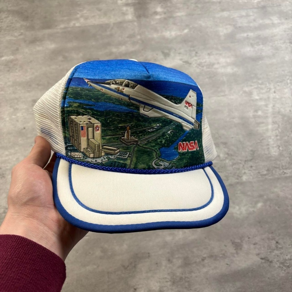 Kandi Caps Trucker Hat Mens OS Blue Vintage 80s NASA Space Shuttle Retro